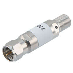 3 dB固定衰减器75 Ohm F公到F母黄铜三金属主体，额定功率为2瓦，最高频率：3 GHz的图片