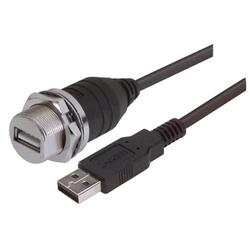 USB2.0 线缆 , 屏蔽型防水面板安装 A 型母头 / A 型公头 ,1.0m, 黑色的图片