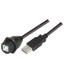 USB2.0 线缆 , 防水面板安装 B 型母头 / A 型公头 , 1.0m, 黑色的图片